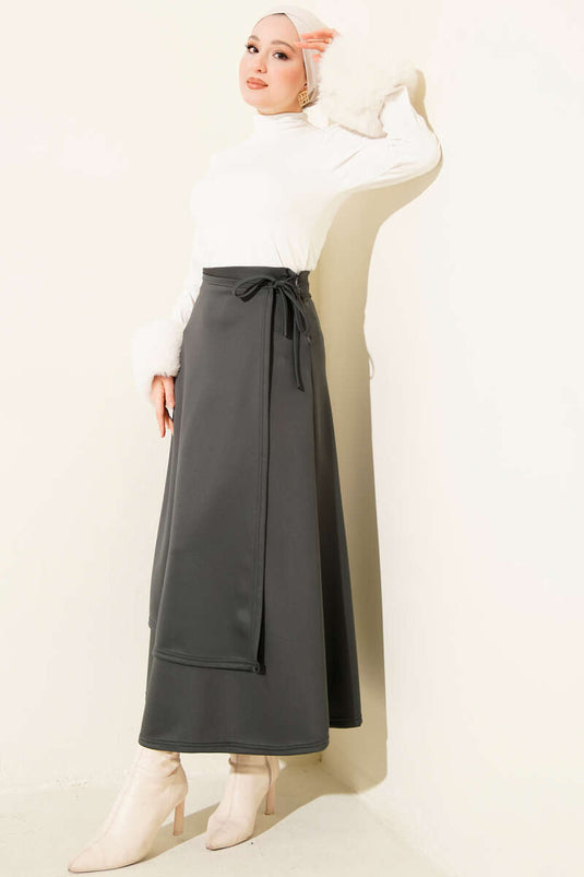 Yanı İp Bağcıklı Scuba Etek Füme