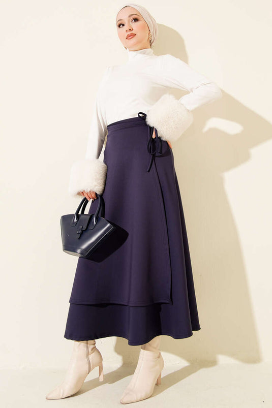 تنورة سكوبا بحبل جانبي باللون الأزرق الداكن