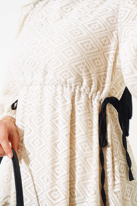 Lace Dress with Side Rope Tie Beige