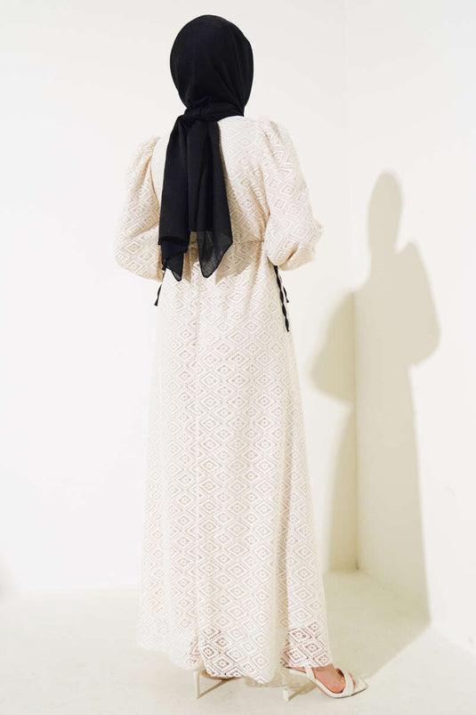Lace Dress with Side Rope Tie Beige
