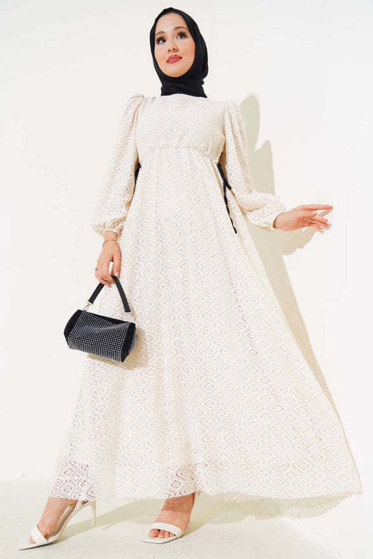 Lace Dress with Side Rope Tie Beige