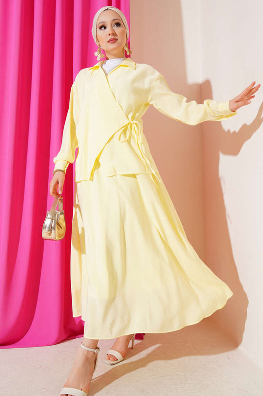 Two-Piece Set with Side Tie Skirt, Yellow