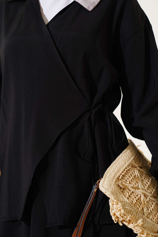 Two-Piece Set with Side Tie Skirt, Black