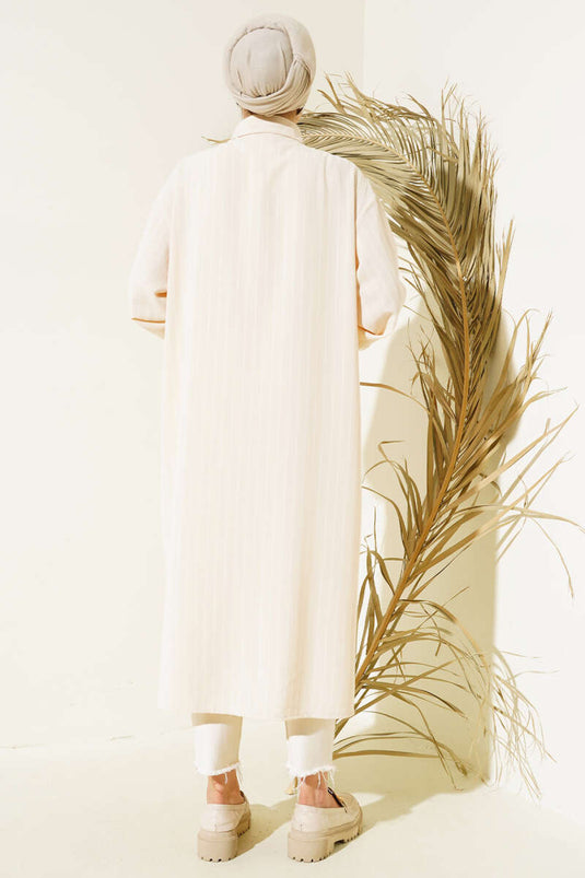 Side Slit Striped Long Shirt Stone