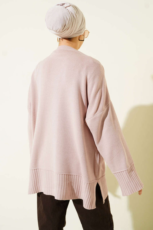 تونيك صوفي واسع بفتحة جانبية بلون بودرة