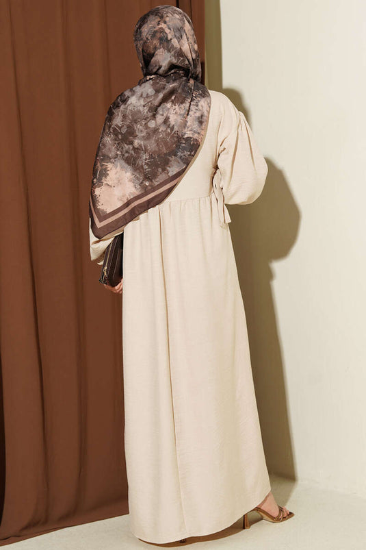 Beige Flared Dress with Side Ties