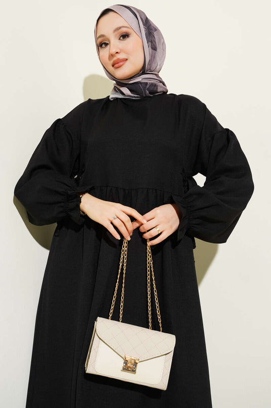 Black Flared Dress with Side Ties