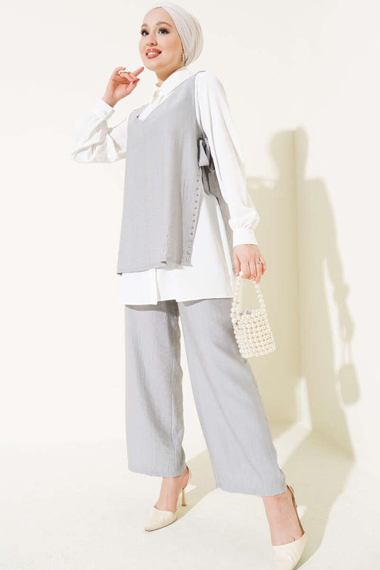 Three Piece Set with Side Ties Gray