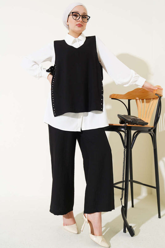 Three Piece Set with Side Ties Black