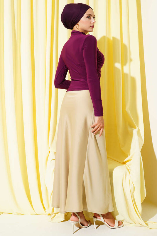 Yanları Büzgü Detaylı Sandy Bluz Mürdüm