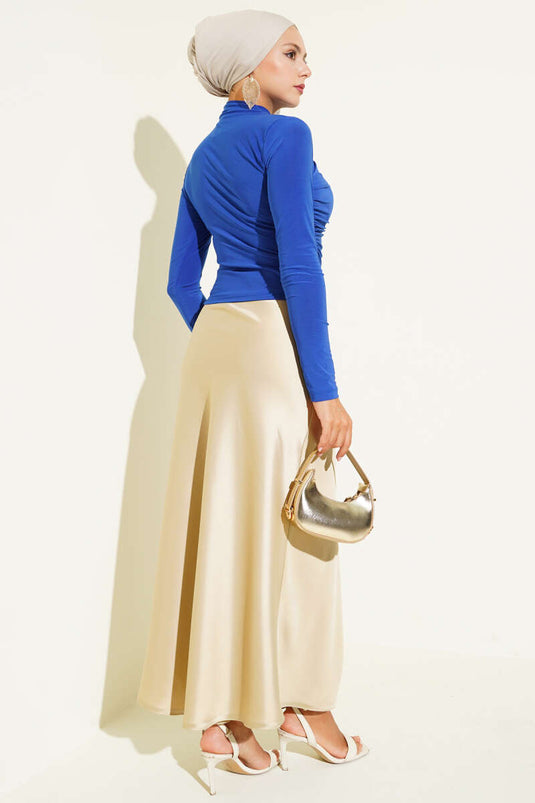 Yanları Büzgü Detaylı Sandy Bluz Saks