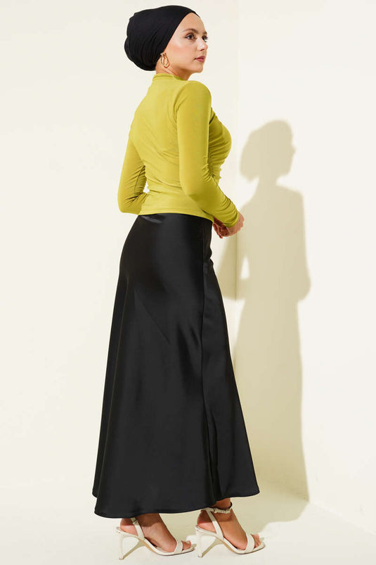 Yanları Büzgü Detaylı Sandy Bluz Yağ Yeşili