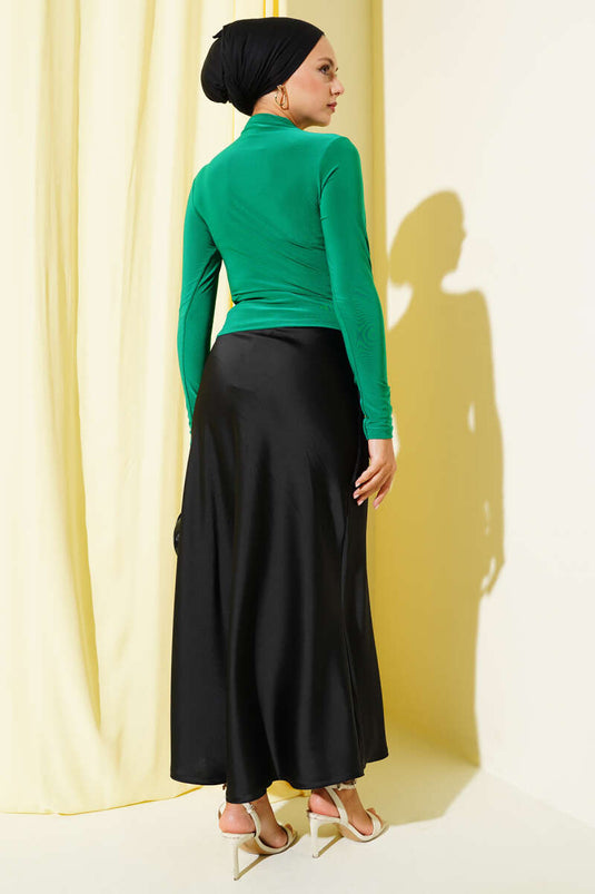 Yanları Büzgü Detaylı Sandy Bluz Yeşil