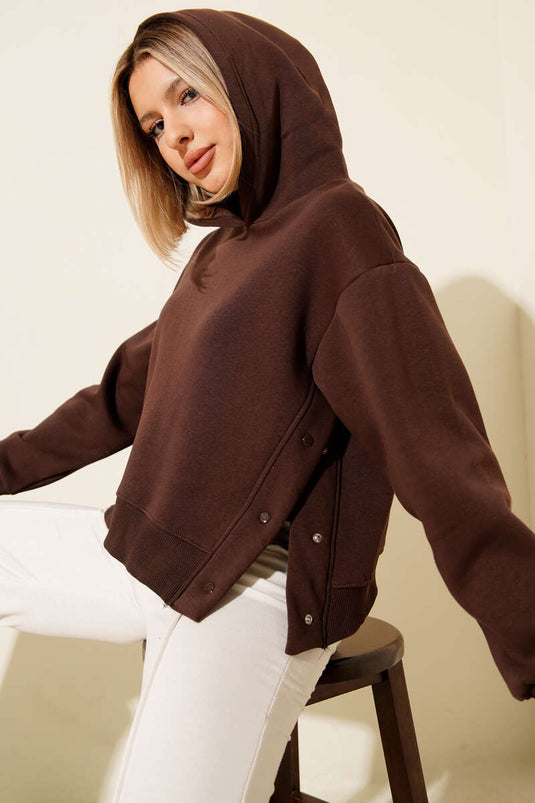 سترة صوفية بأزرار جانبية، لون بني