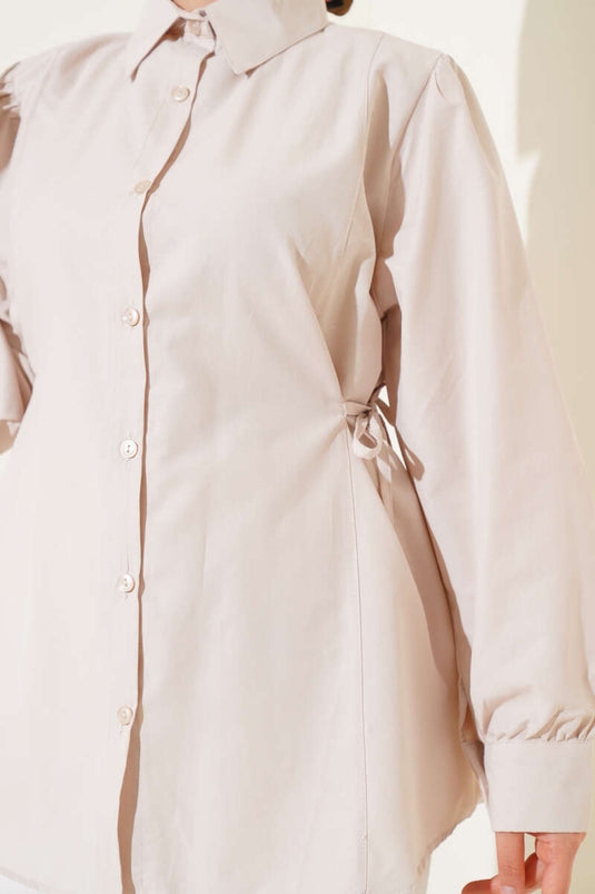 Basic Shirt with Side Rope Ties Beige