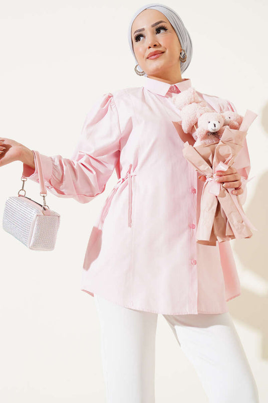 Chemise basique avec liens latéraux en corde rose