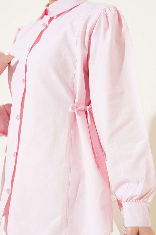 Chemise basique avec liens latéraux en corde rose