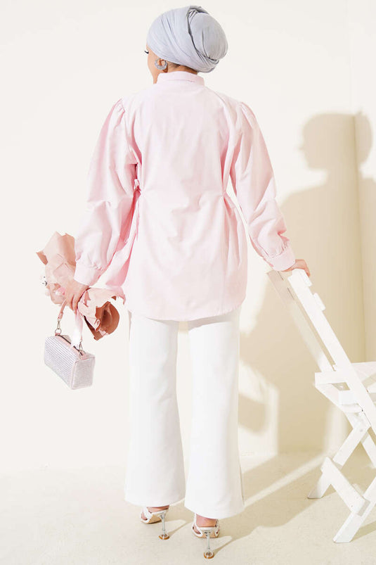 Chemise basique avec liens latéraux en corde rose