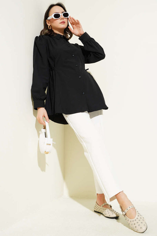 Basic Shirt with Side Rope Ties Black