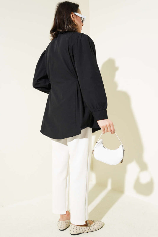 Basic Shirt with Side Rope Ties Black