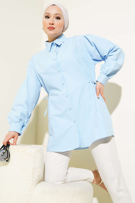 Yanları İp Bağlamalı Gömlek Mavi