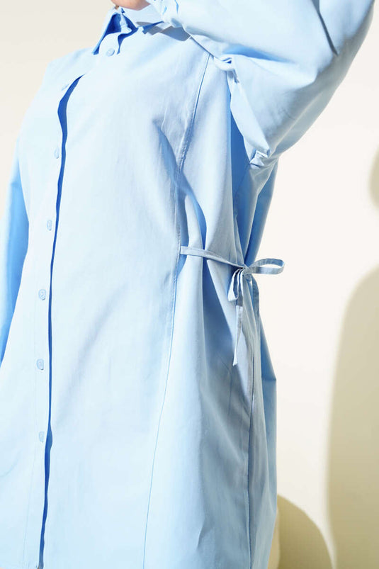 Yanları İp Bağlamalı Gömlek Mavi