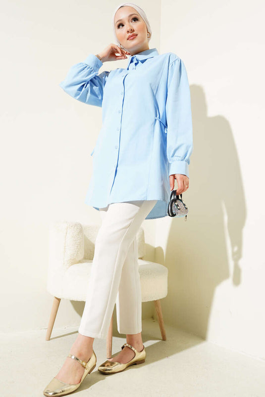 Yanları İp Bağlamalı Gömlek Mavi