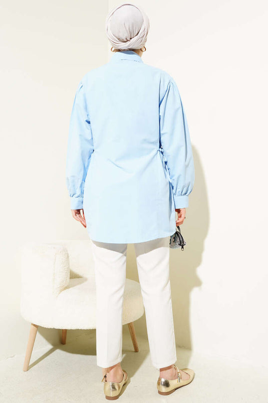 Yanları İp Bağlamalı Gömlek Mavi