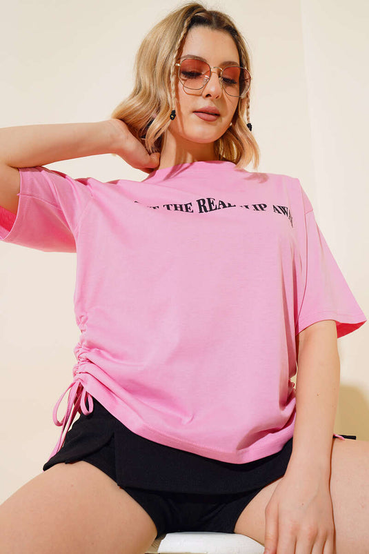 T-shirt con arricciatura laterale Rosa