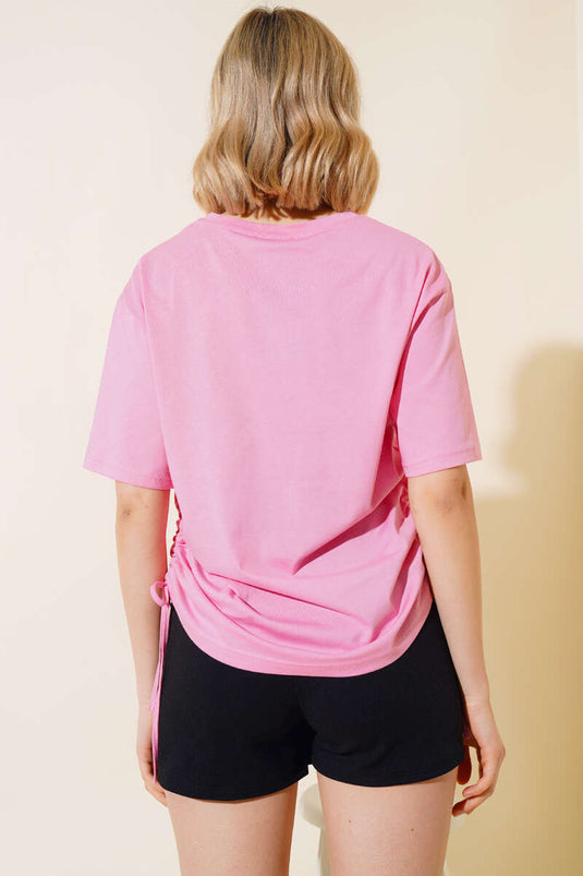 T-shirt con arricciatura laterale Rosa