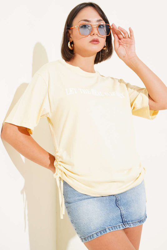 T-shirt jaune à cordons de serrage latéraux