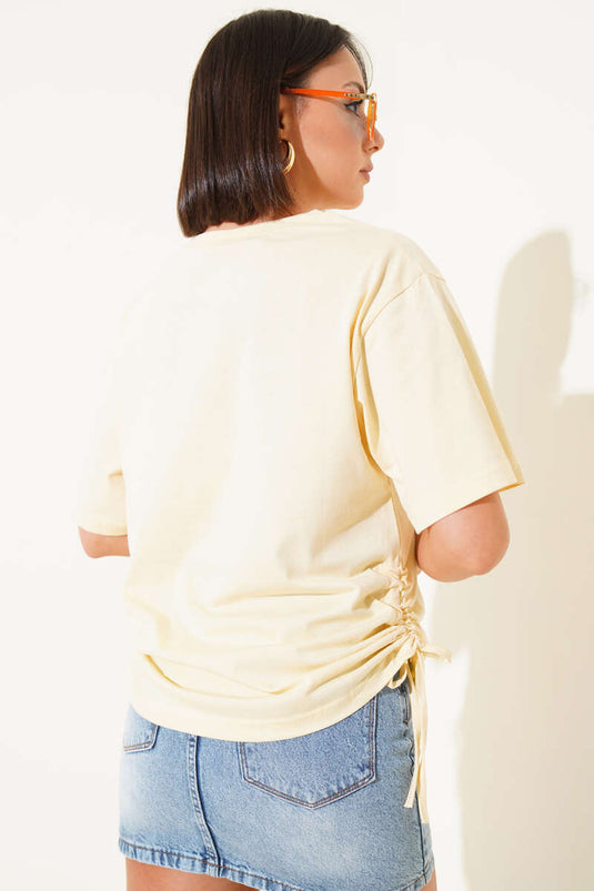 T-shirt jaune à cordons de serrage latéraux