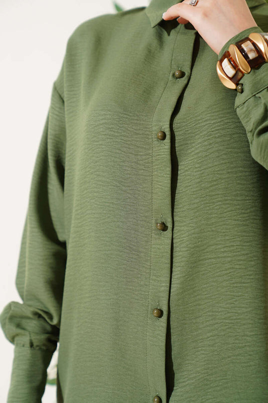 Yanları İp Detaylı İkili Takım Haki