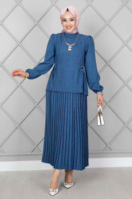 Ensemble double hijab avec ceinture latérale Indigo