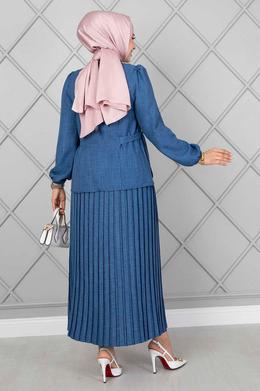 Ensemble double hijab avec ceinture latérale Indigo