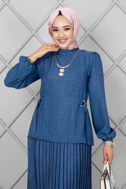 Ensemble double hijab avec ceinture latérale Indigo