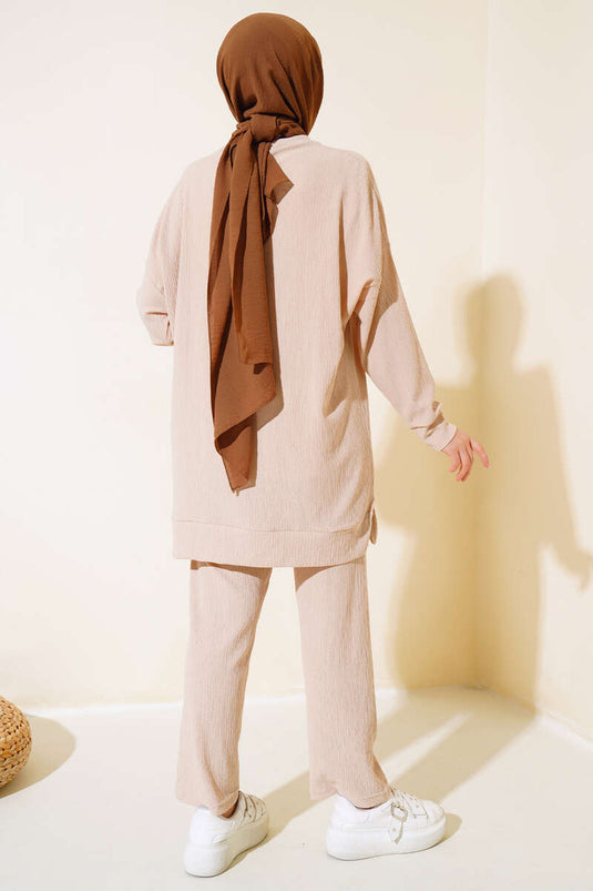 Side Slit Burgundy Two Piece Suit Beige