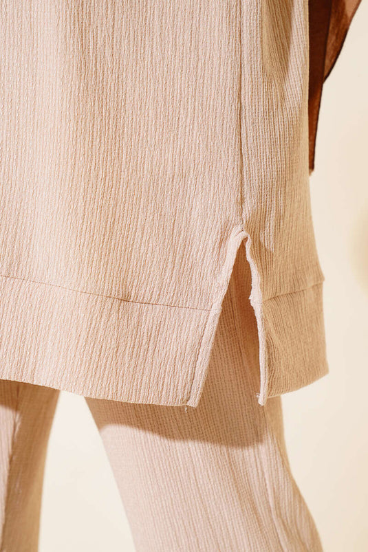 Side Slit Burgundy Two Piece Suit Beige