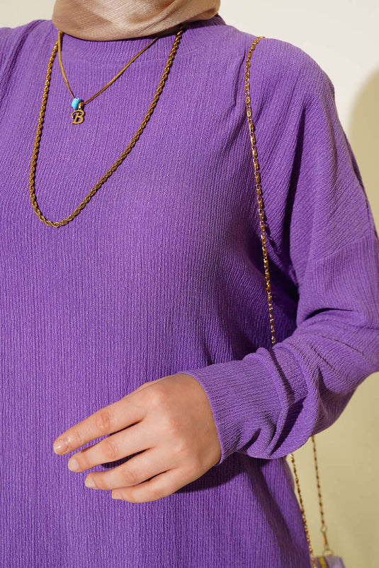 Yanları Yırtmaçlı Bürümcük İkili Takım Lila