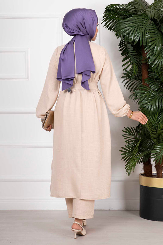 Side Slit Double Hijab Set Cream