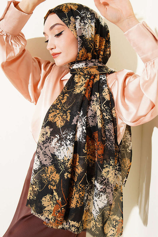 Foulard série Aya motif feuille moutarde
