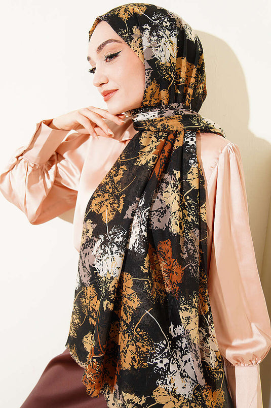 Foulard série Aya motif feuille moutarde