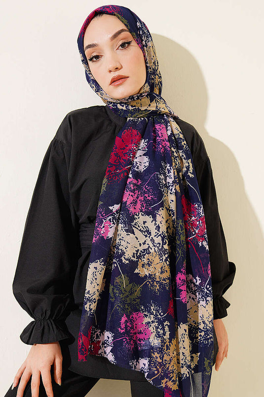 Yaprak Muster Aya Serie Schal Dunkelblau Fuchsia