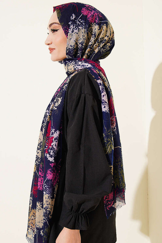 Yaprak Muster Aya Serie Schal Dunkelblau Fuchsia