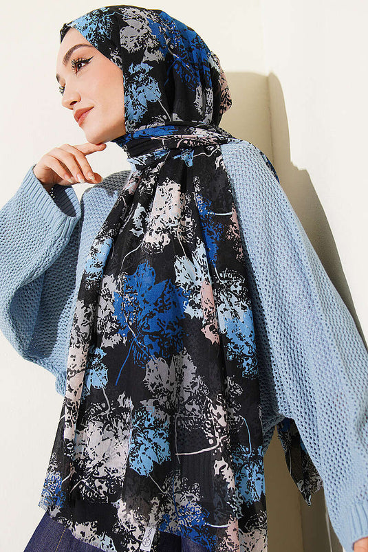Foulard de la série Aya motif feuille bleu saphir