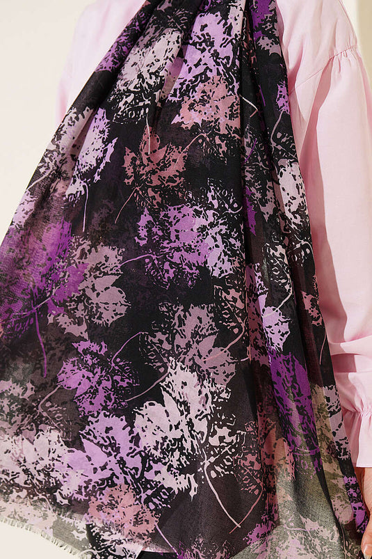 Yaprak Desen Aya Série Châle Noir Violet