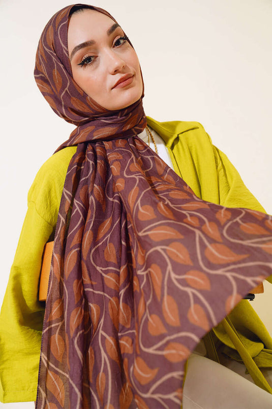 Bladmønster Bambus Tørklæde Sjal Kastanje