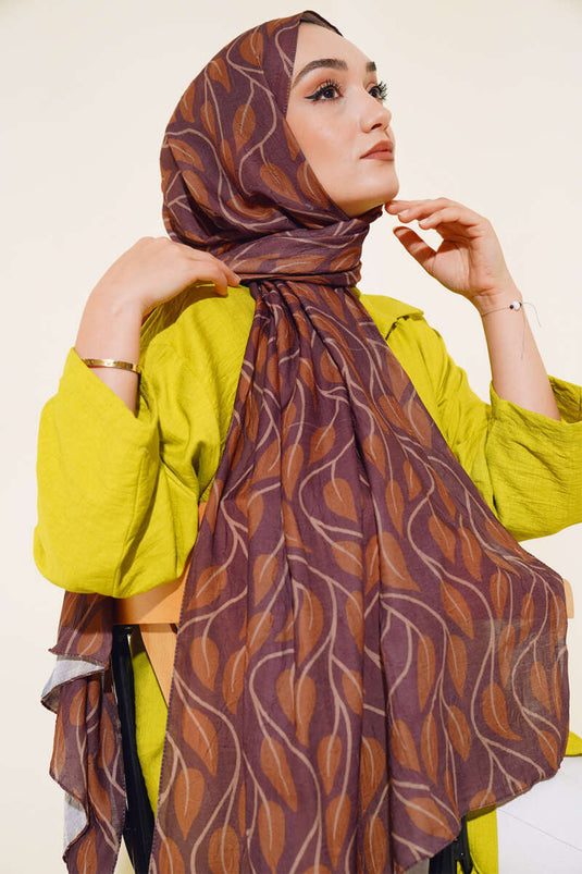 Bladmønster Bambus Tørklæde Sjal Kastanje