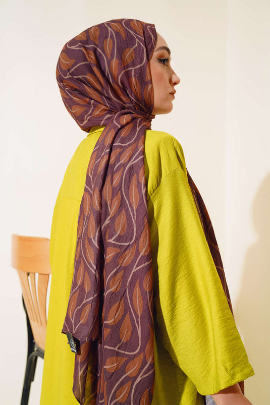 Foulard en Bambou à Motif Feuilles Châtaigne