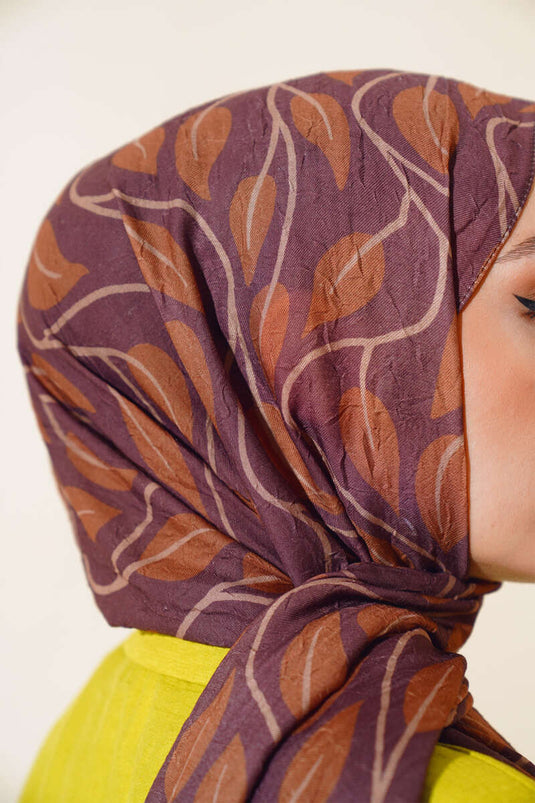 Foulard en Bambou à Motif Feuilles Châtaigne